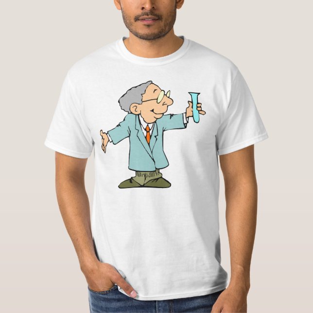 Happy Scientist Chemist Cartoon T-Shirt (Front)