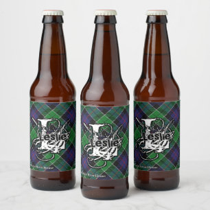 Happy Scotsman Clan Leslie Hunting Tartan Monogram Beer Bottle Label