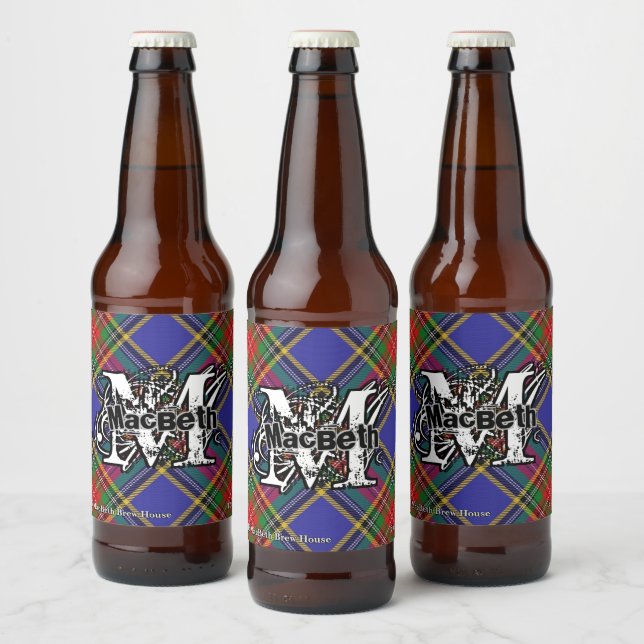 Happy Scotsman Clan MacBeth Tartan Monogram Beer Bottle Label (Bottles)
