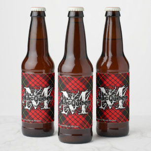 Happy Scotsman Clan MacQueen Tartan Monogram Beer Bottle Label