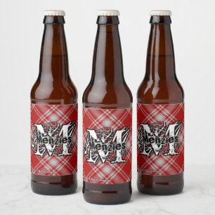 Happy Scotsman Clan Menzies Red and White Tartan Beer Bottle Label