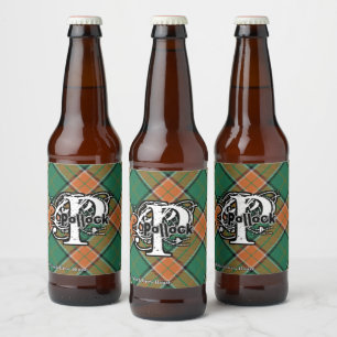 Happy Scotsman Clan Pollock Tartan Monogram Beer Bottle Label