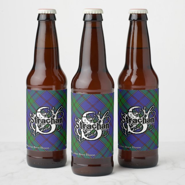 Happy Scotsman Clan Strachan Tartan Monogram Beer Bottle Label (Bottles)