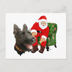 Happy Scottie and Santa Holiday Postcard