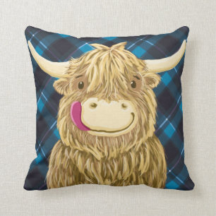 Happy Scottish Highland Cow Cushion