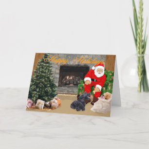 Happy Scottish Terrier & Santa Holiday Card