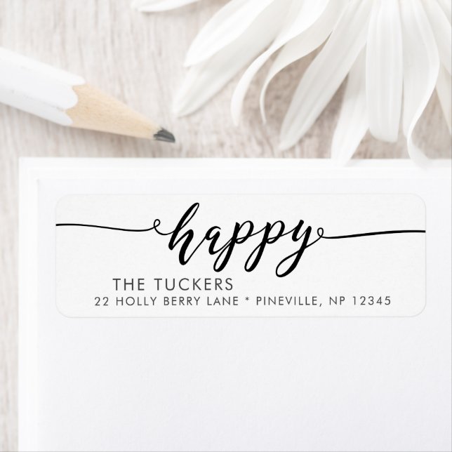 HAPPY Script Holiday Christmas Return Address Return Address Label (Insitu)