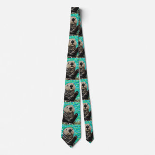Happy Sea Otter painting Neck Tie