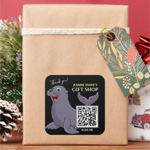Happy Seal Thank You QR Code Square Sticker