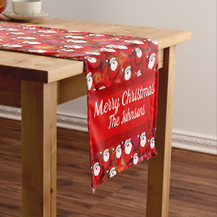 Happy Seamless Santa Claus Pattern Short Table Runner