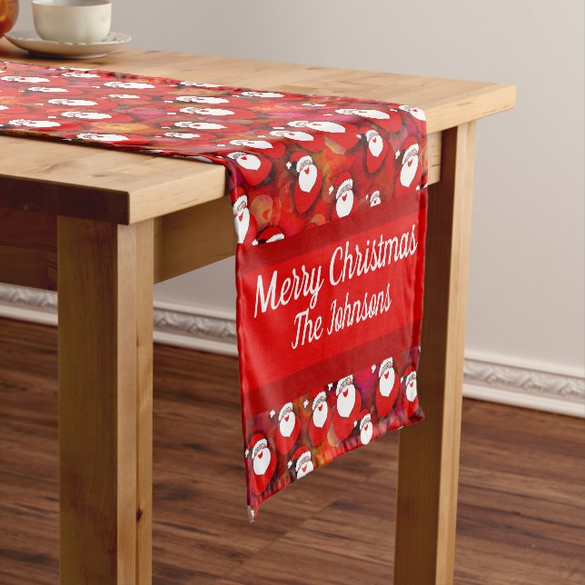 Happy Seamless Santa Claus Pattern Short Table Runner (In Situ)