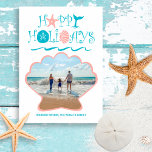 Happy Seashore | Beach Seashell Christmas Photo Holiday Card<br><div class="desc">Beach theme flat Christmas photo card features a tropical "Happy Holidays" seashell,  whale tail and ocean waves typography design with a scallop seashell cutout that frames your photo. Reverse side is a nautical shell & swirls pattern on a turquoise background. Original artwork KL Stock.</div>