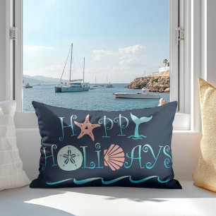 Happy Seashore   Beach Seashell Navy Holiday Decorative Cushion