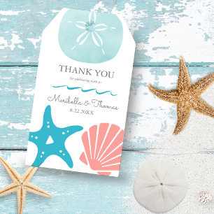 Happy Seashore Beach Seashells Wedding Thank You Gift Tags