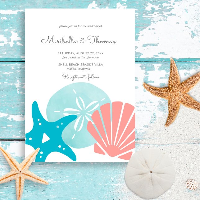 Happy Seashore | Nautical Beach Seashell Wedding Invitation (Creator Uploaded)