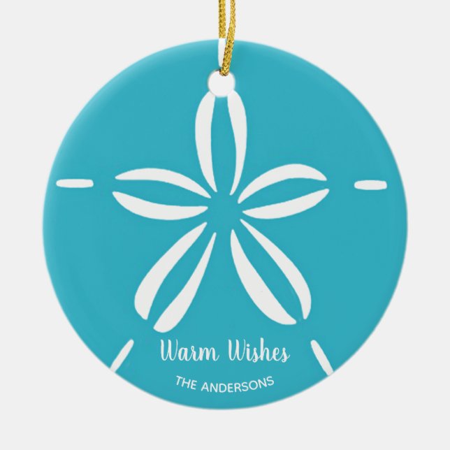 Happy Seashore | Tropical Beach Seashell Christmas Ceramic Ornament (Front)