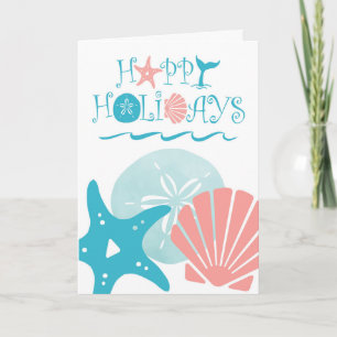 Happy Seashore   Tropical Beach Seashell Holiday Card