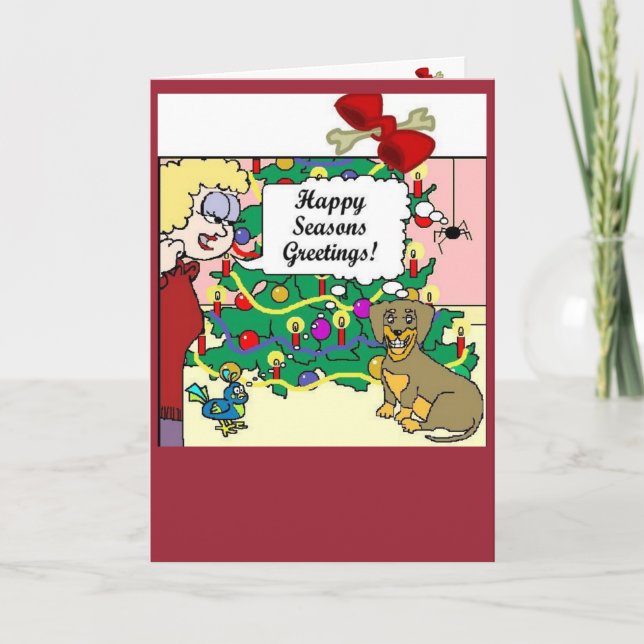 Happy Seasons Greetings with a cartoon story Holiday Card (Front)