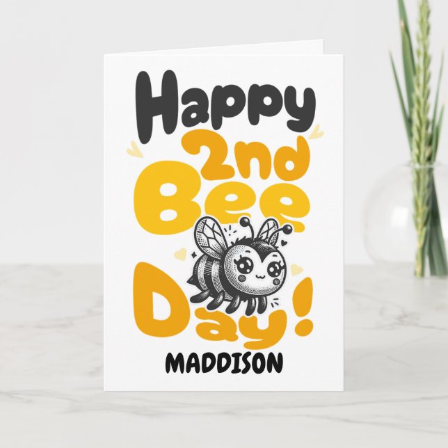Happy Second Bee Day Birthday Honey Bee Card (Front)