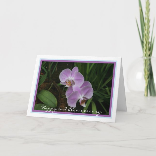 Happy Second Wedding Anniversary w/ Purple Orchids Card (Front)