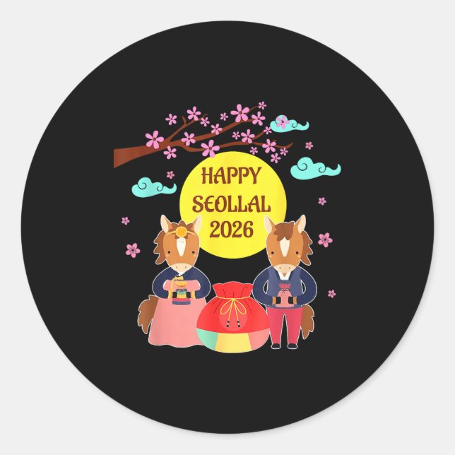 Happy Seollal 2026 Korean Lunar New Year Of The Ho Classic Round Sticker (Front)