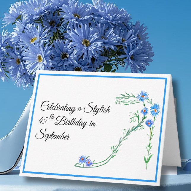 Happy September 45th Birthday Blue Aster Flowers Card (Creator Uploaded)