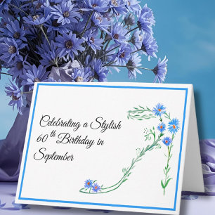Happy September 60th Birthday Blue Aster Flowers Card