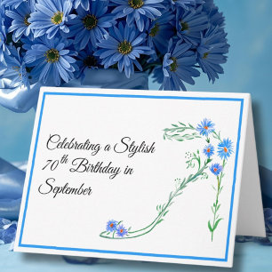 Happy September 70th Birthday Blue Aster Flowers Card