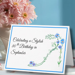 Happy September 80th Birthday Blue Aster Flowers Card