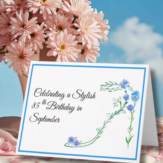 Happy September 85th Birthday Blue Aster Flowers Card (Creator Uploaded)