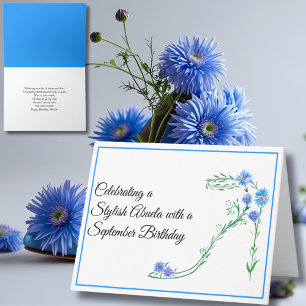 Happy September Birthday Abuela Blue Asters Flower Card