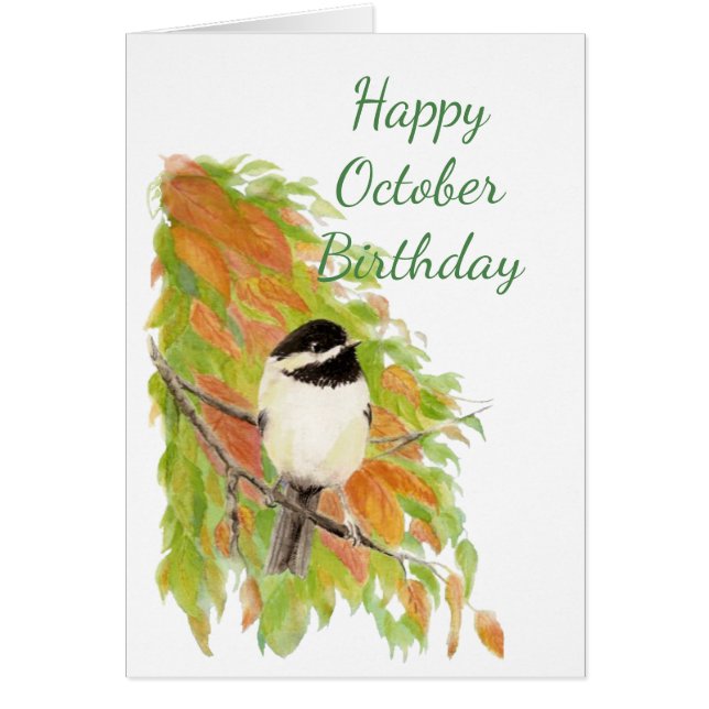 Happy September Birthday Autumn Chickadee Bird art (Front)