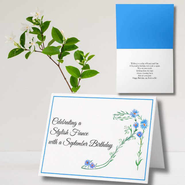 Happy September Birthday Fiance Blue Aster Flowers Card (Creator Uploaded)