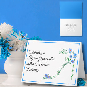 Happy September Birthday Grandmother Blue Asters  Card