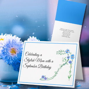 Happy September Birthday Mom Blue Asters Flowers Card