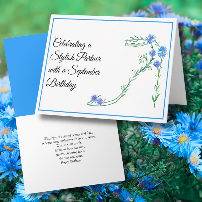 Happy September Birthday Partner Blue Asters  Card (Creator Uploaded)