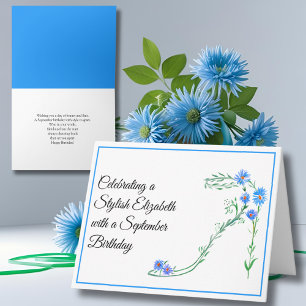 Happy September Birthday Personalized Blue Asters  Card