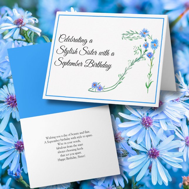 Happy September Birthday Siste Blue Asters Flower  Card (Creator Uploaded)