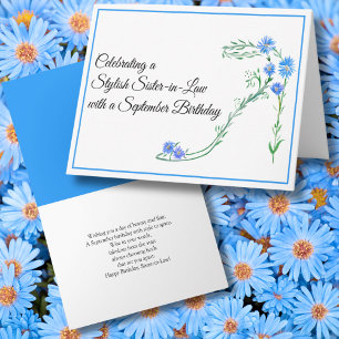 Happy September Birthday Sister in Law Blue Aster  Card