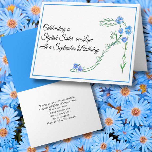 Happy September Birthday Sister in Law Blue Aster  Card (Creator Uploaded)
