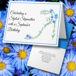 Happy September Birthday Stepmother  Blue Asters  Card