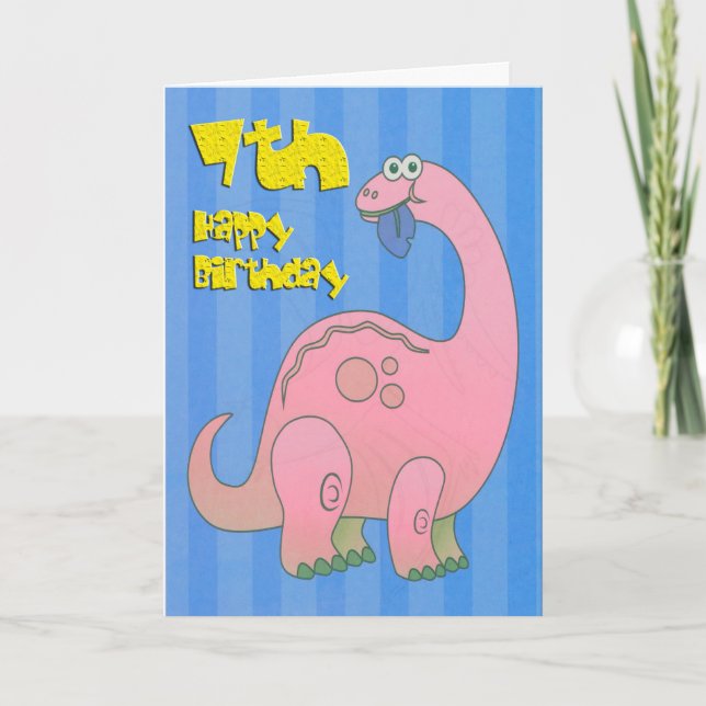 Happy Seventh Birthday Pink Dinosaur Card (Front)