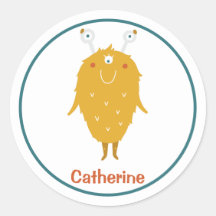 Happy shaggy furry orange monster three eyeballs