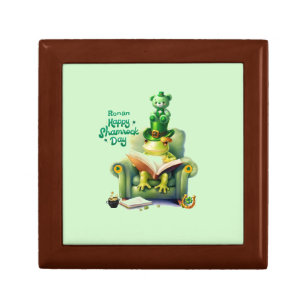 Happy Shamrock Day Green Teddy Bear and Frog Gift Box