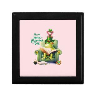 Happy Shamrock Day Pink Teddy Bear and Frog Gift Box