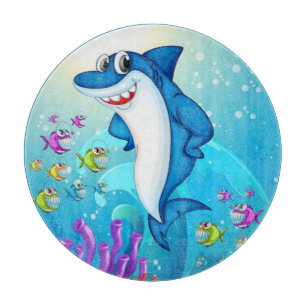 Happy Shark Cartoon-23685 Cutting Board
