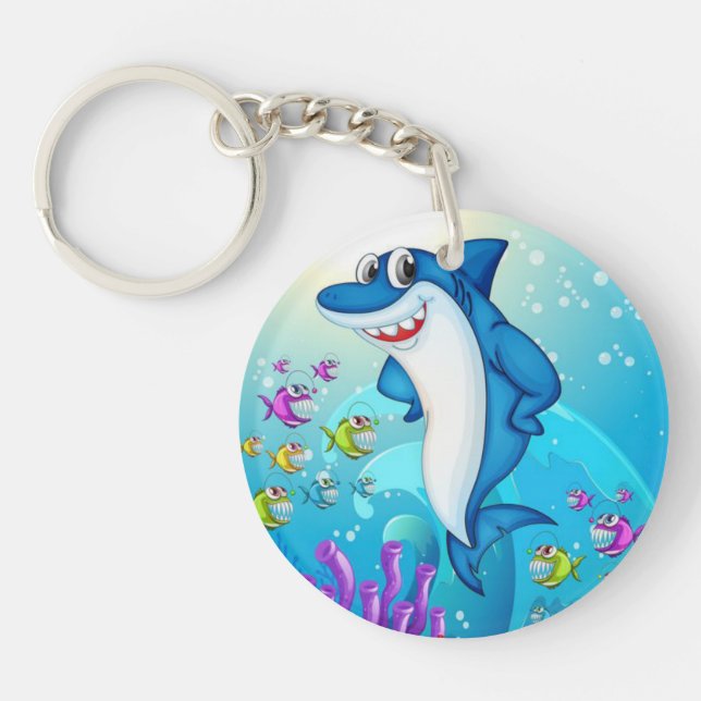 Happy Shark Cartoon-23685 Key Ring (Front)