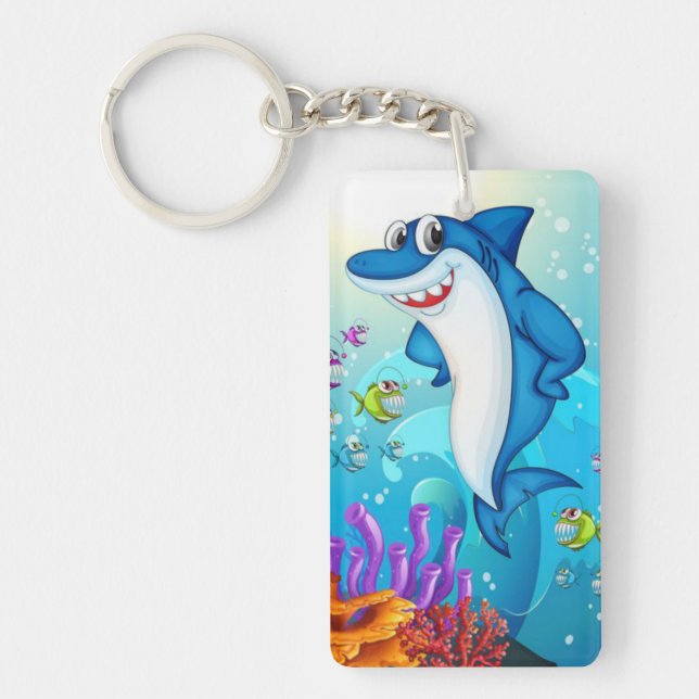 Happy Shark Cartoon-23685 Key Ring (Front)