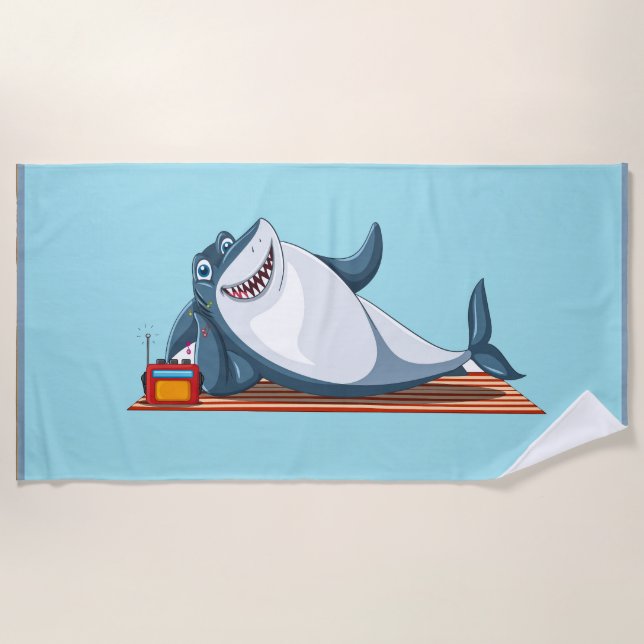 Happy Shark Cotton  Beach Towel (Front)