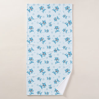 Happy Shark Family patterned Blue Bath Towel